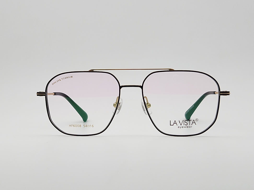 La Vista Eye Wear-Metal Titanium- Square-Black*Gold-Mod: HF6008-Color:C1