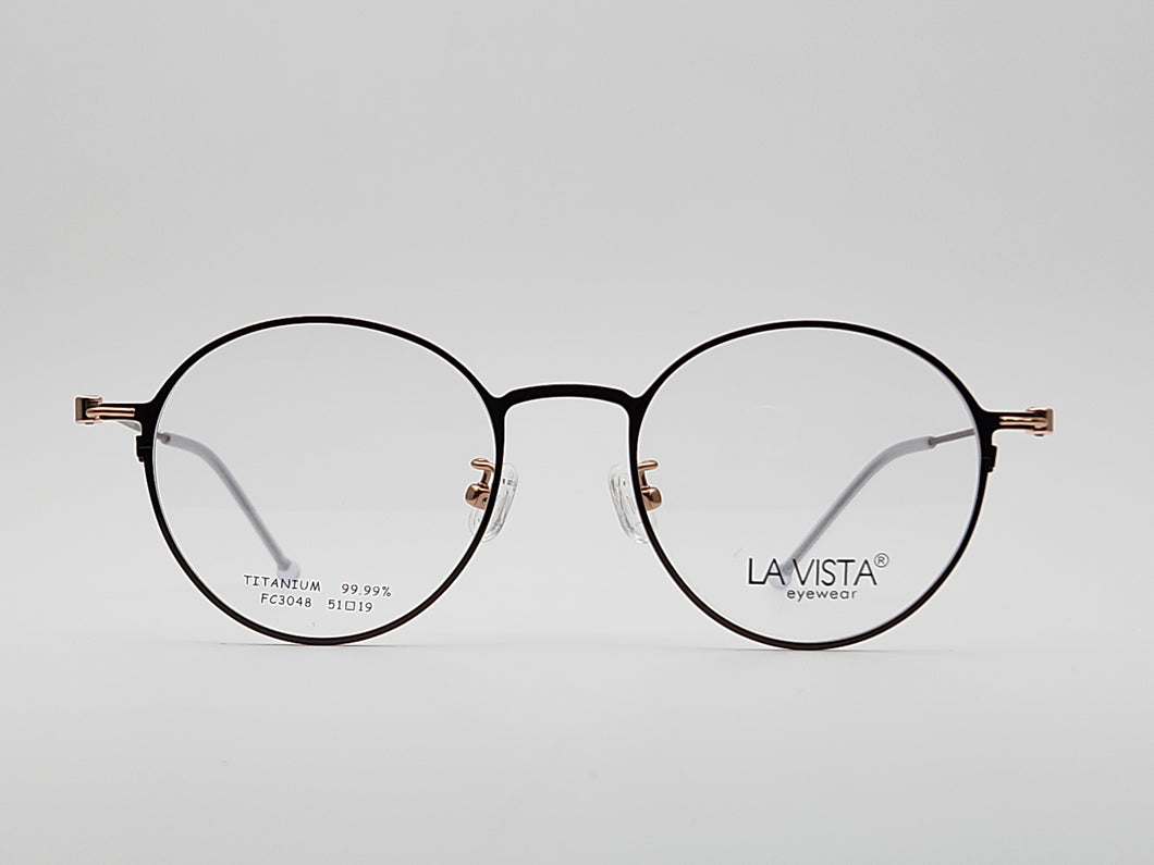 La Vista Eye Wear-Metal Titanium- Round-Gold*Black-Mod: FC-3048-Color:C 1