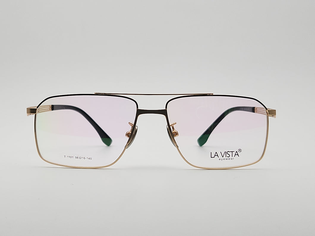 La Vista Eye Wear-Metal Titanium- Rectangle-Gold*Black-Mod: T-1101-Color:C 1